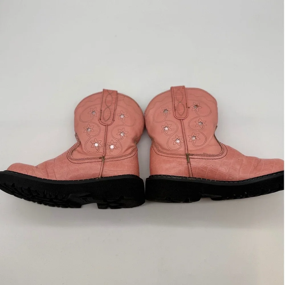 Roper Kids Pink Croc Embossed Star Western Cowboy Boots Size 11 09-018-1530-1505